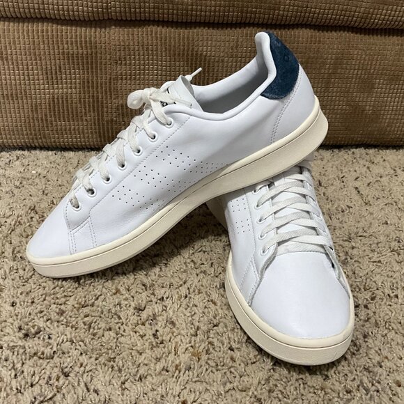 Adidas Advantage Clean White Leather Sneakers With Navy Heel Accent mens 12 - Picture 12 of 14